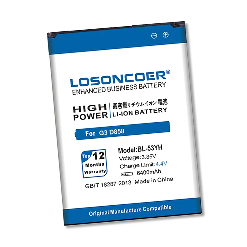 Аккумулятор для LG G3 LOSONCOER 6400 мАч D858 D855 D857 D859 D850 F400 F460 F470 D830 D851 VS985 аккумулятор BL