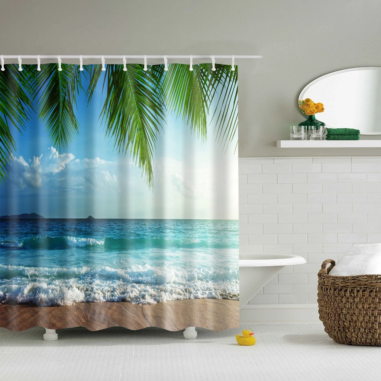

3D Ocean Scenery Shower Curtain Beach Green Forest Polyester For Landscape Plant Bath Curtain For Bathroom With Hook cortina