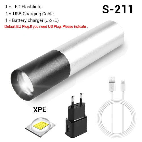 S-211 Option B USB Перезаряжаемый мини светодиодный светильник фонарь Водонепроницаемый XPE T6 светодиодный фонарь масштабируемый портативный походный светильник встроенный аккумулятор - Испускаемый цвет: S-211 Option B