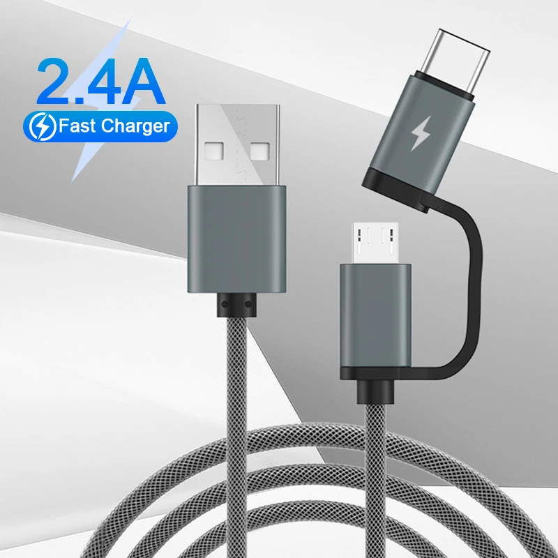 

2 in 1 QC 3.0 Micro USB Type C Cable Data Cord Smart Phone Quick Charge Data Sync Cord For Xiaomi 11 Huawei Redmi Samsung Honor