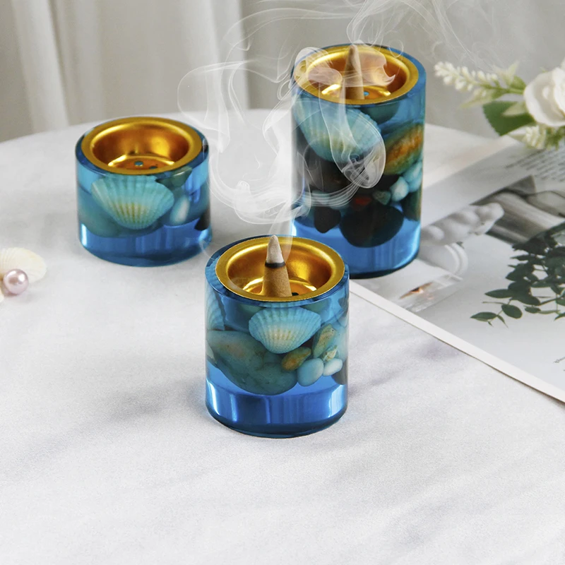 

Aromatherapy Stove Simple Cylindrical Incense Burner Candle Holder Resin Incense Container Home Decor Blue Ocean Style Conch