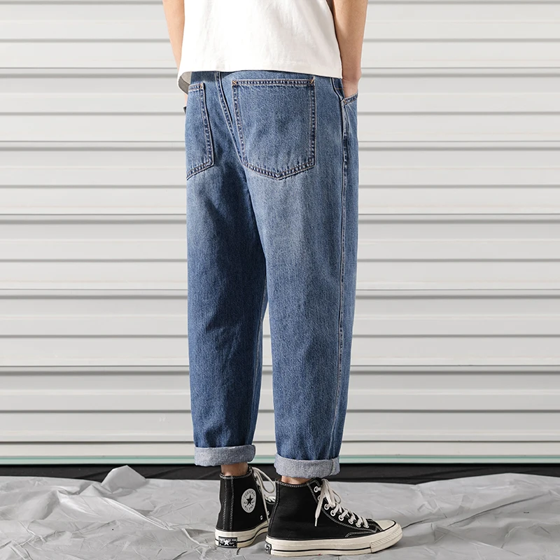 

Men's Fashion Wide Leg Jean Pants Homme Biker Denim Trousers Classic Cargo Pocket Blue Jeans Casual Pants Plus Size M-5XL