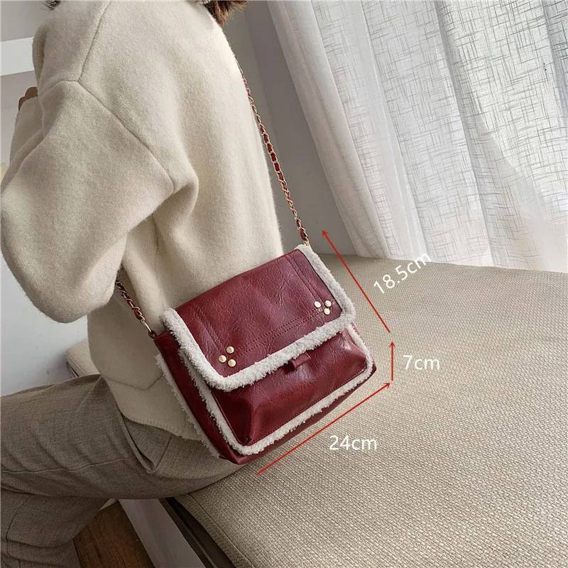 Зимняя плюшевая кожаная сумка через плечо женские новые большие сумки с