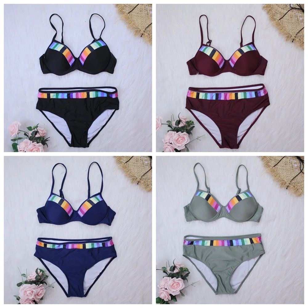 2020 Для женщин купальник с пуш ап эффектом бикини размера плюс 3XL лямкой на шее