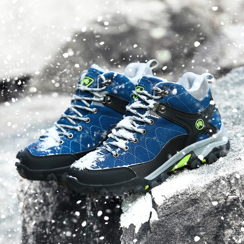 2021 Winter Fur Hiking Boots for Man Woman Waterproof High Top Trekking Shoes Women Outdoor Mountain Boots Men Camping Shoes