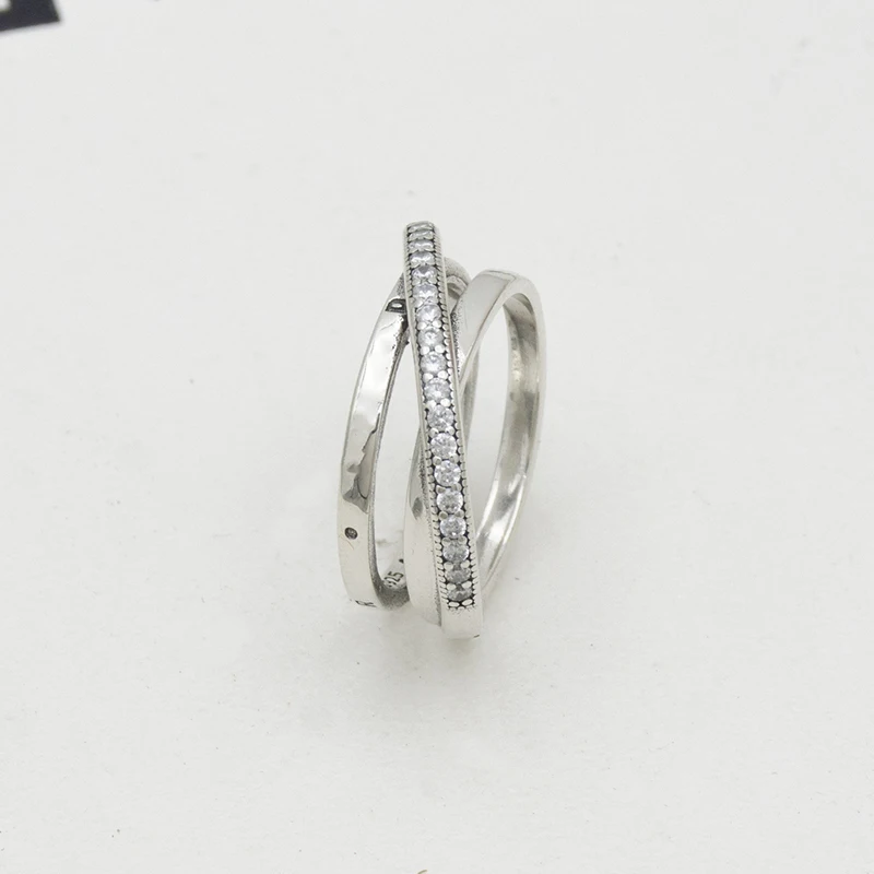 Pan's-Anillo de circonita Chapado en plata para mujer, anillo cruzado con logotipo, nuevo