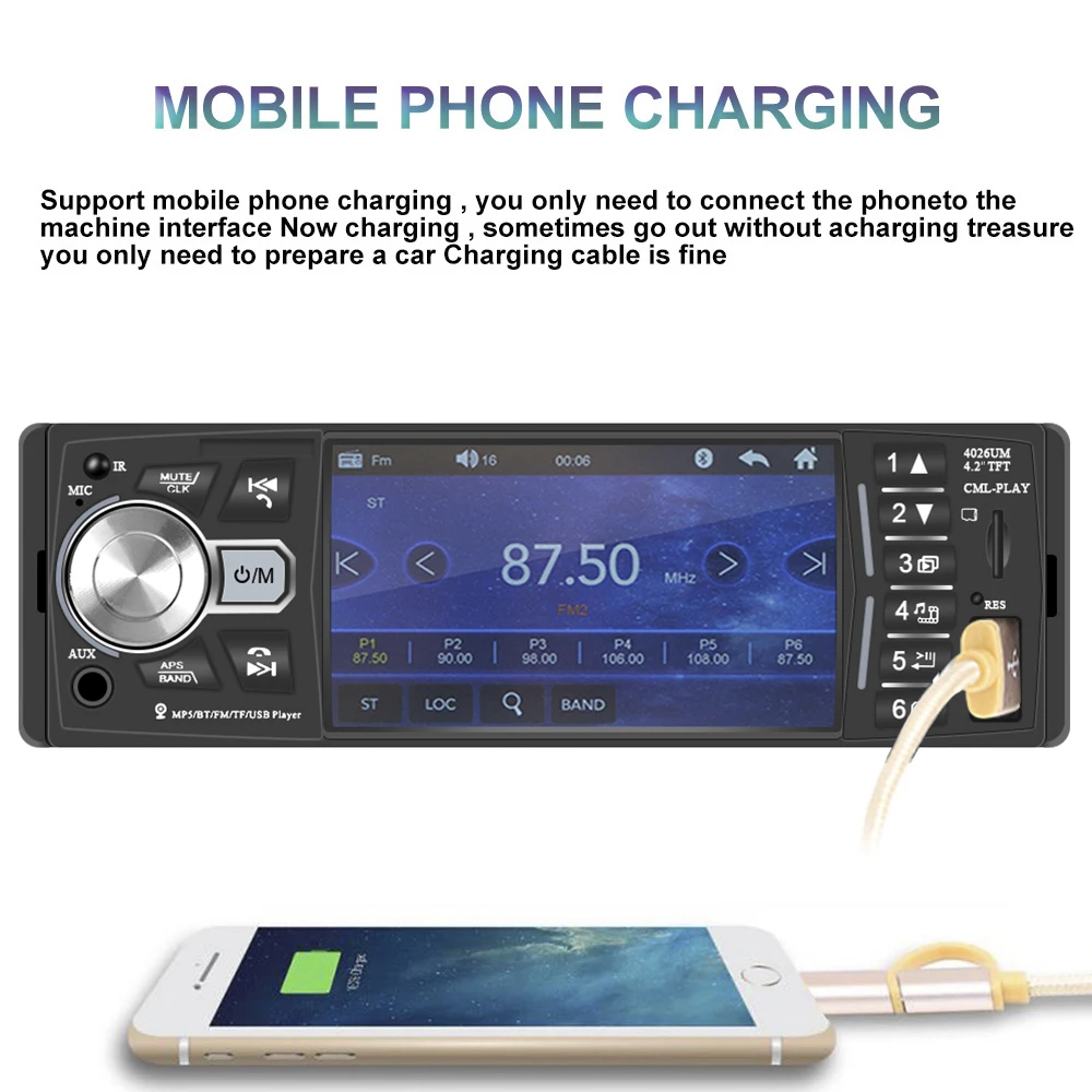 Автомагнитола MP5-плеер с функцией быстрой зарядки Bluetooth 1 Din 4 2 дюйма дистанционным