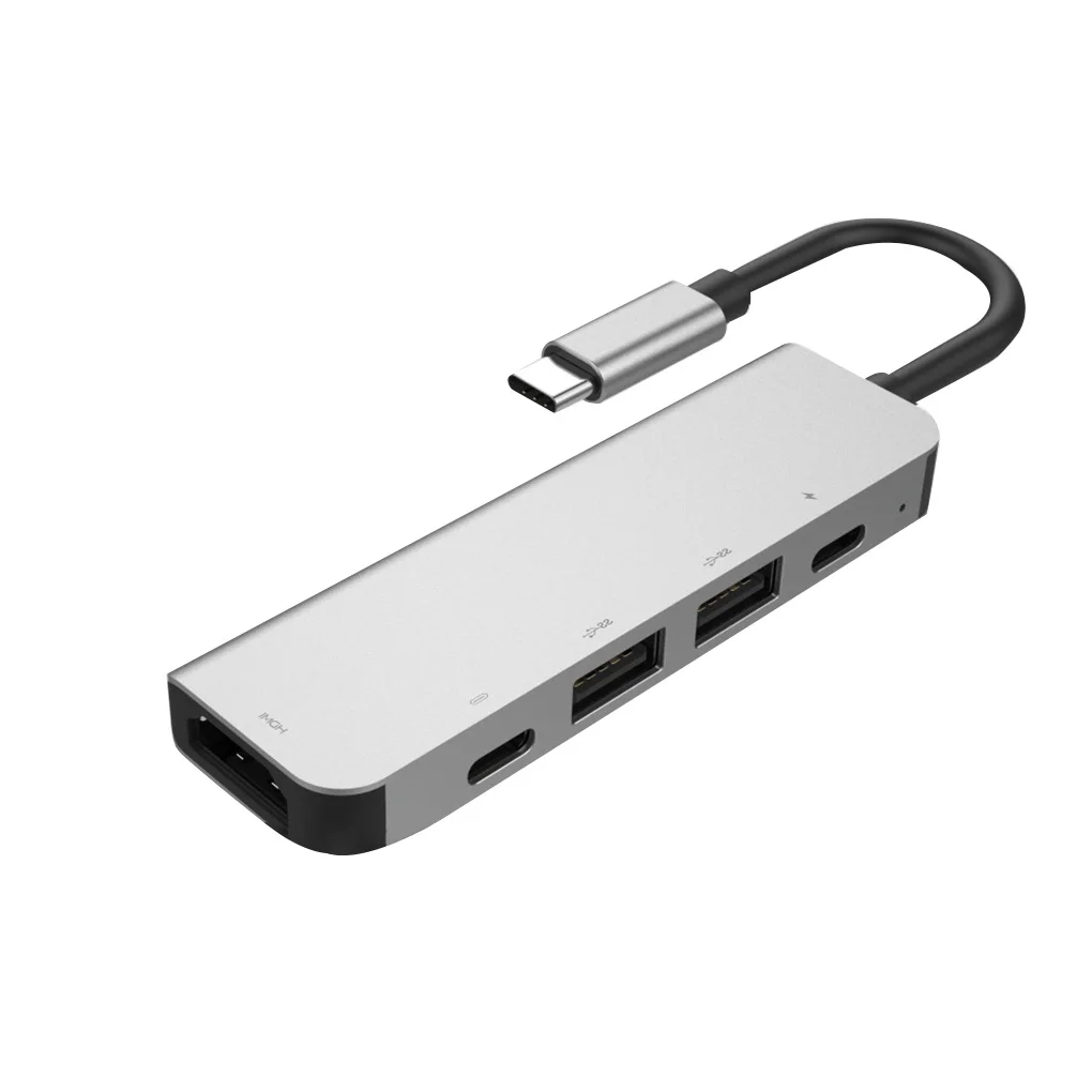 

5 в 1 USB-C концентратор док-станция тепловыделение 4K HD большой экран адаптер 2 USB 3 0 алюминиевый ноутбук PD USB C концентратор