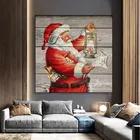 Художественная роспись с Санта-Клаусом, фонариком, рождественские плакаты и принты, украшение для дома, гостиной