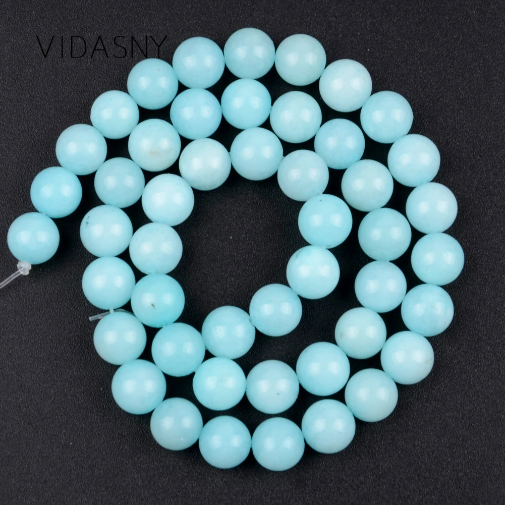 Круглые бусины аквамарина из натурального камня для изготовления ювелирных