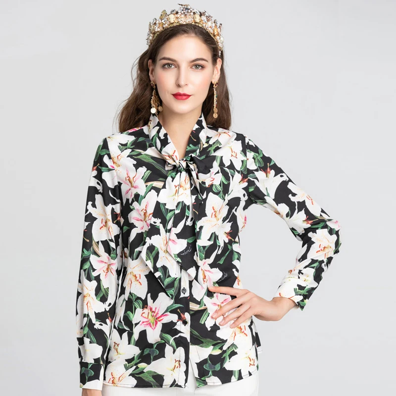 Женская блузка с длинным рукавом и цветочным принтом большие размеры|blouse brand|brand