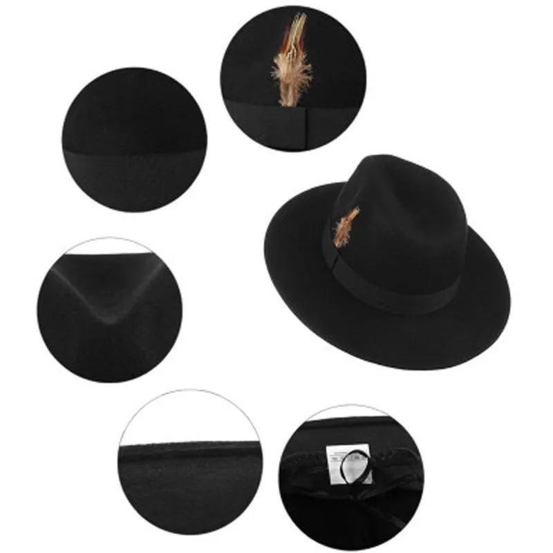 

PCFDDR Men's autumn and winter new wool top hat with feather gentleman's hat European and American cross border top hat
