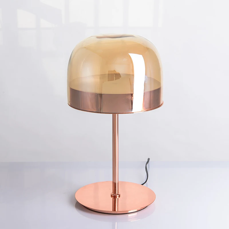 Современная прикроватная лампа из розового золота и железа стеклянный ночник