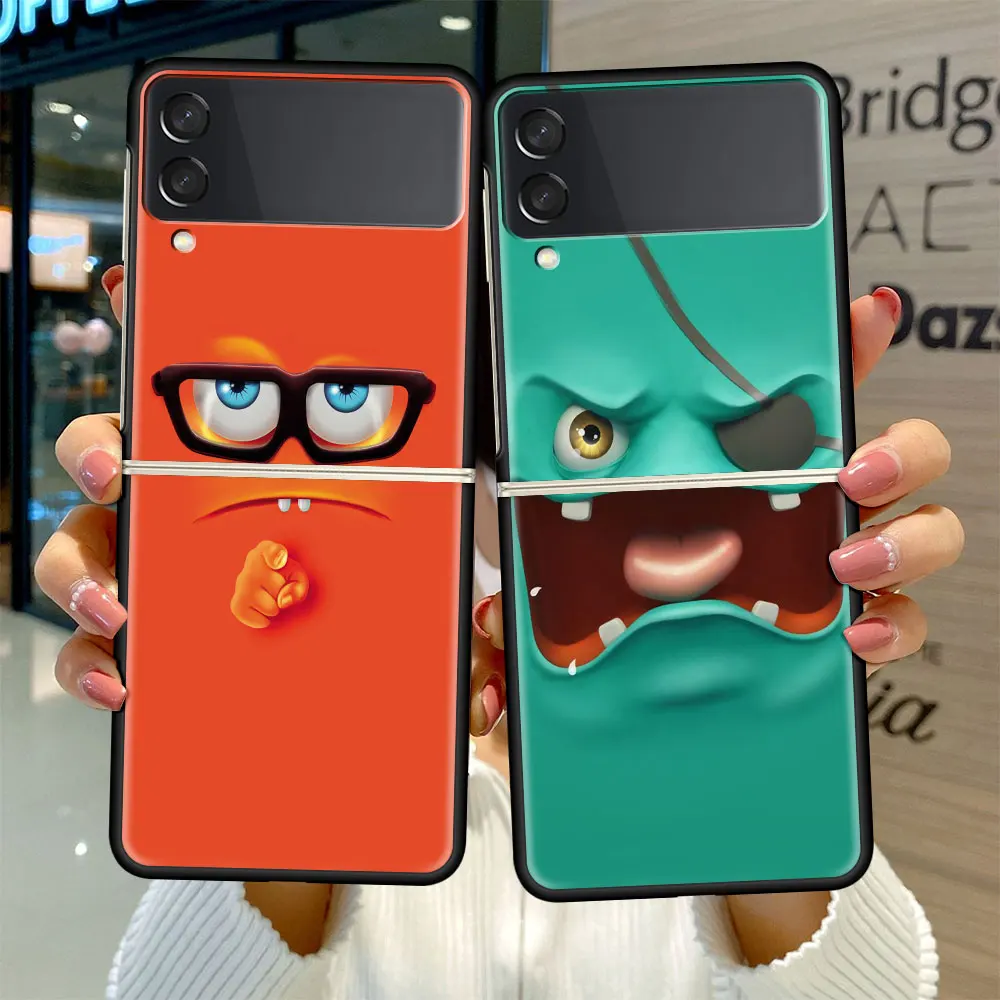 

Fold Case for Samsung Galaxy Z Flip 3 Black Silicone Hard Phone Cover Shockprooft Capas Fashion Funda Art Funny Faces
