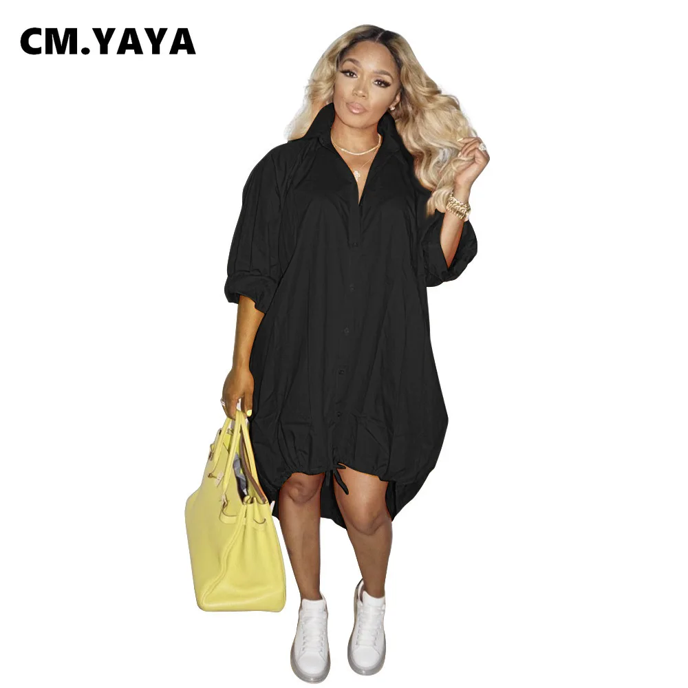 Осенне-зимнее однотонное женское платье-блузка CM.YAYA с длинным рукавом уличная