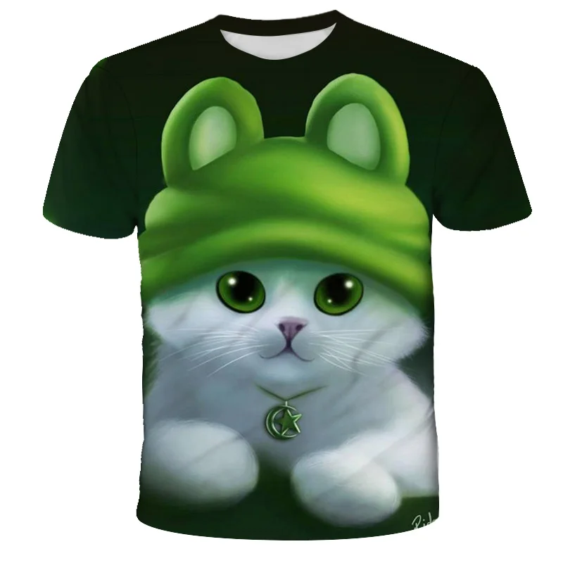 

Kids T-shirt Summer Top Cat T-shirt 3D Kitty Animal Print T-shirt Boys Girls Clothes Funny Children's Clothing O Collar