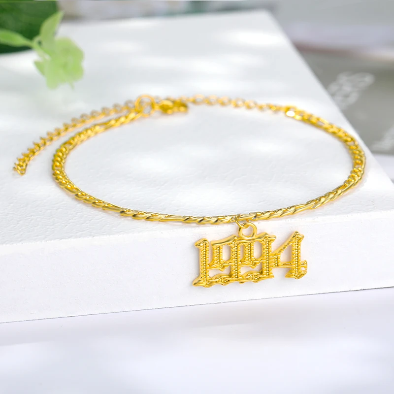 

Birth Year Anklet For Women 1993 1997 1998 Men Stainless Steel Chain Digital Number Pendant Anklet Couple Jewelry Birthday Gift
