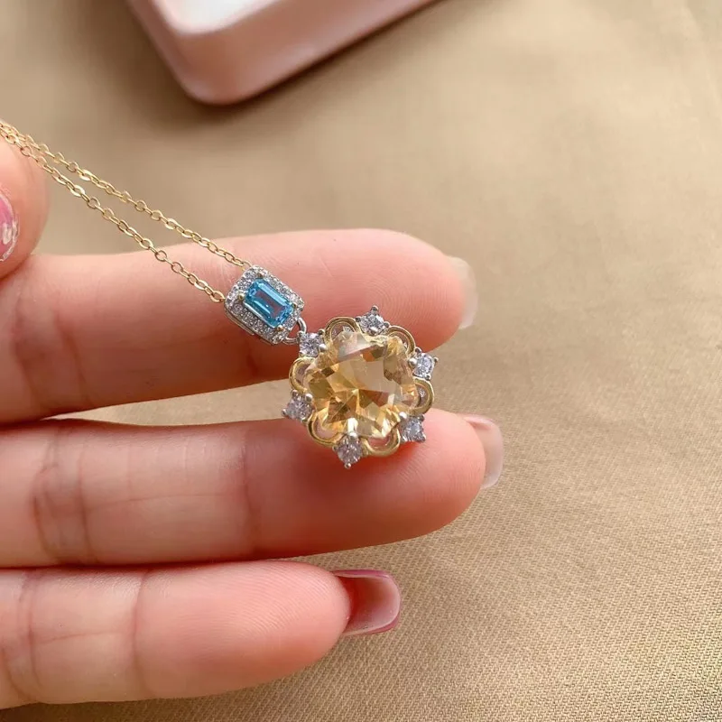 CSJ натуральный цитрин Снежинка Кулон Серебро 925 пробы драгоценный камень топаз