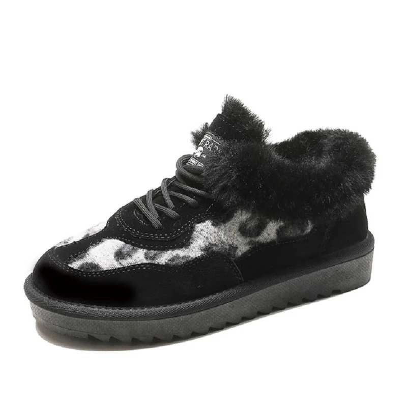 

Winter new cashmere beige non-slip snow boots for female students with short leopard-print flat-bottom cotton shoes
