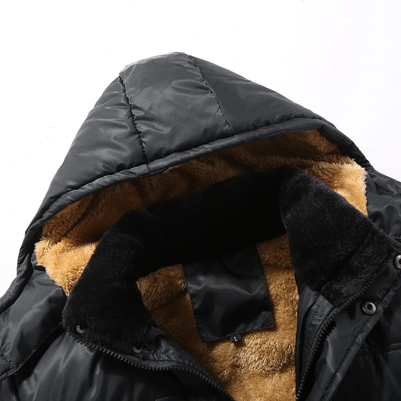 Winter Warm Cotton Coat Internal Velvet Trench Coat for Men Thickened Overcoat Long Hooded Overcoat Jackets for Men Windbreake