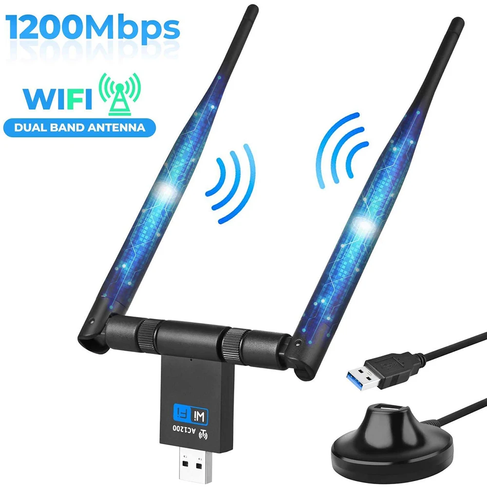 

Dual antenna wireless network card 1200m USB wireless network card WiFi receiver 5.8G/2.4G dual-band wireless receiver for PC