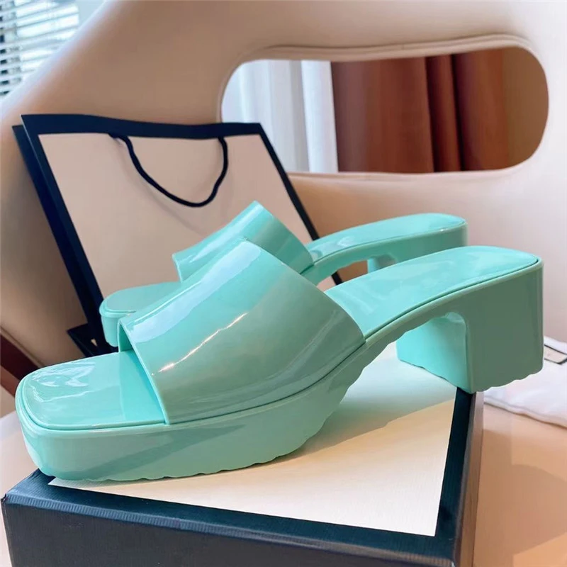 

Candy Color PVC Women Slides Summer Thick Sole Platform Slippers Jelly Shoes Woman Beach Slipper Fashion Mules 5.5CM High Heels