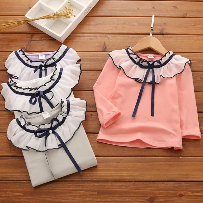 Милая футболка для девочек на осень и весну детская блузка с цветочным принтом