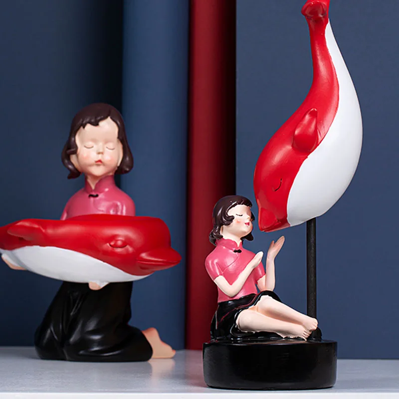 

ART RESIN GIRL DECORATION LUXURY CHARACTER BIG FISH SCULPTURE CRAFTS LIVING ROOM WINE CABINET STORAGE DECORATIONS BIRTHDAY GIFT