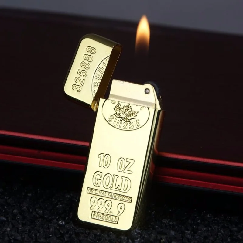 

Creative Ultra-thin Mini Gold Bar Lighter Grinding Wheel Open Flame Refillable Inflatable Lighter Regalos Para Hombre Originales