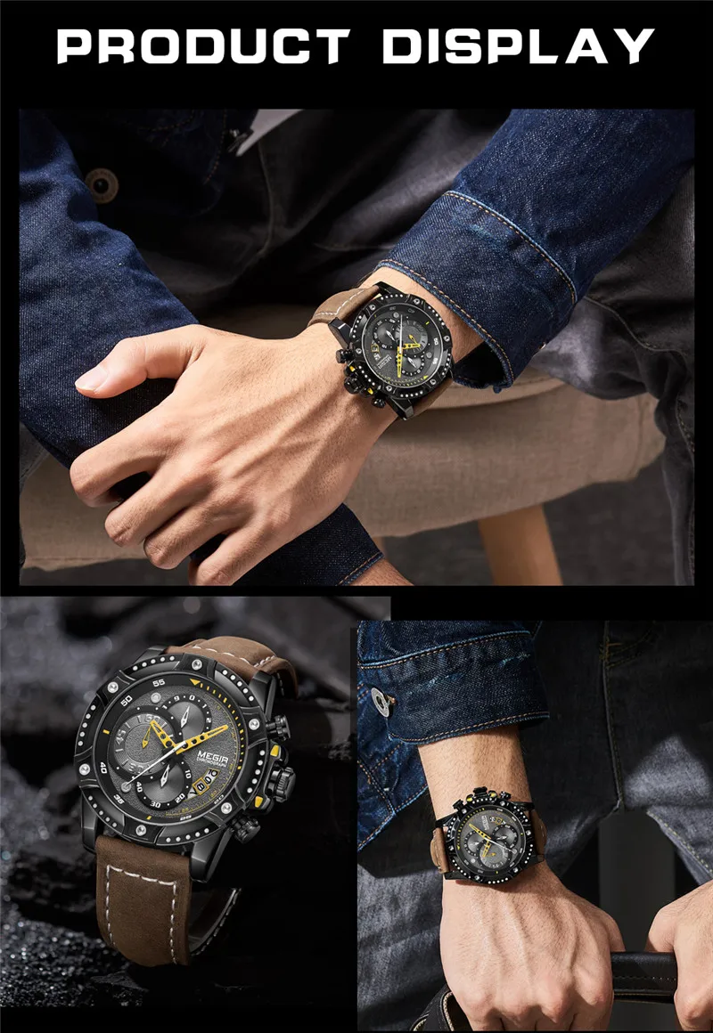 Часы MEGIR мужские с хронографом в стиле милитари 3D циферблатом спортивные