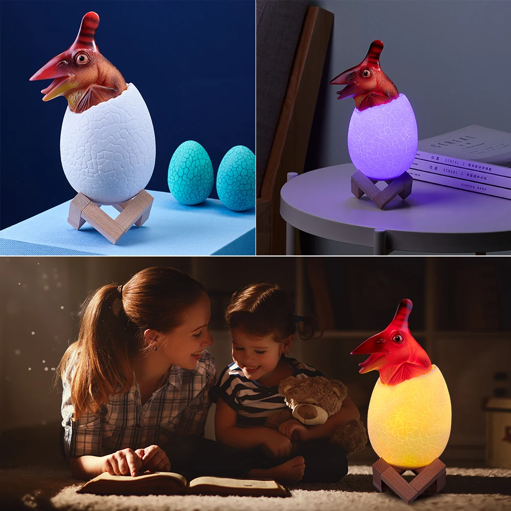 Динозавр яйцо 3D ночной Светильник USB перезаряжаемое устройство управления лампа
