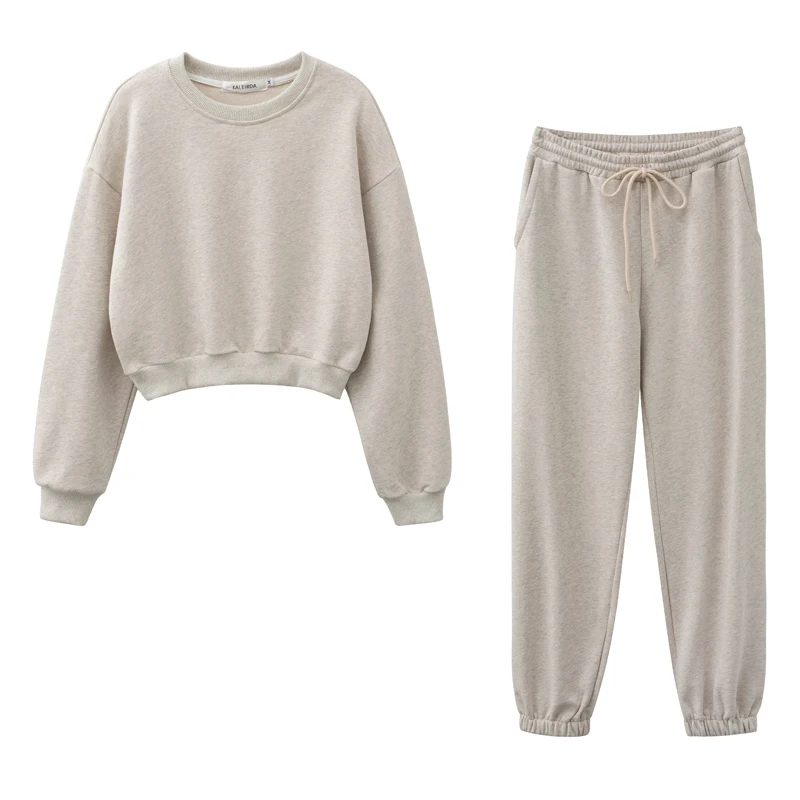 

New design 2021 Women fashion sweatshirt sets Casual Spring Summer Crop top pants suit Cotton