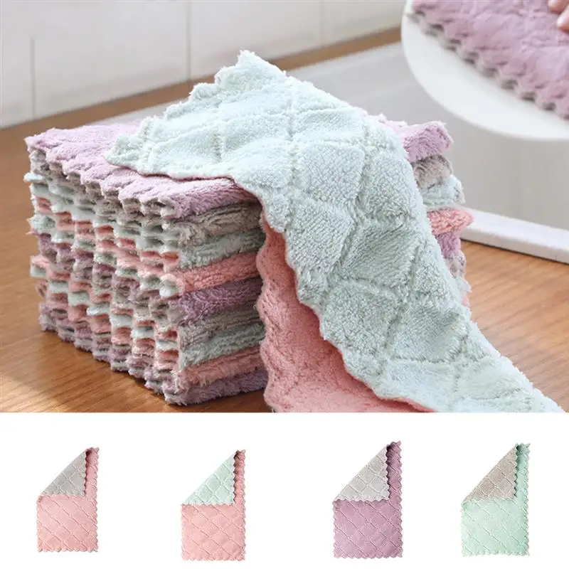 

1/3/6/10pcs Cheap Double-layer Absorbent Microfiber Kitchen Dish Cloth Non-stick Oil Household Cleaning Wiping Towel Kichen Tool
