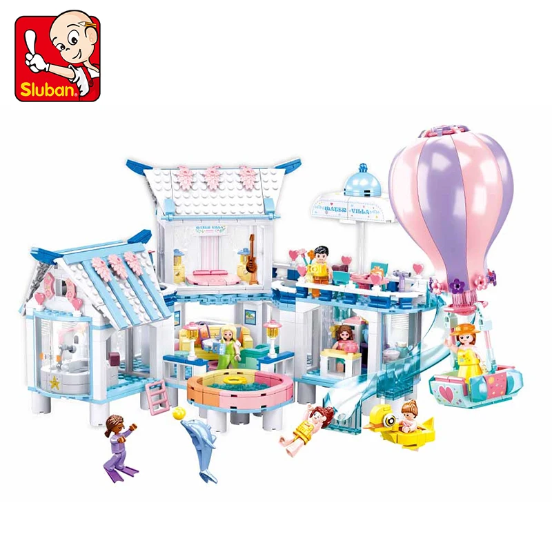 

Sluban Happy Diary Serie Building Block 938pcs B0929 Ocean View Pool Villa Assembled Model Brick Children Beach Party Toy Gift