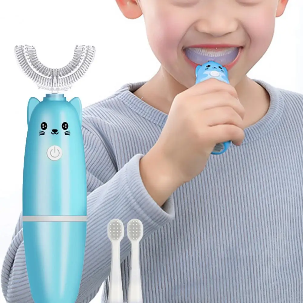 Cepillo de dientes en forma de U para ni&ntilde;os, cepillo de dientes el&eacute;ctrico suave, Limpieza Profunda, Material de grado alimenticio, cepillo de dientes de modelado de dibujos animados-0