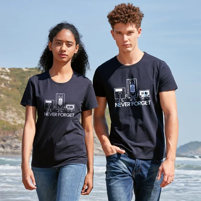 

New Fashion T-shirts Men Short Sleeve Never Forget Floppy Disc VHS Cassette Tech Geek Print T Shirts Male Cotton Tops Plus Size