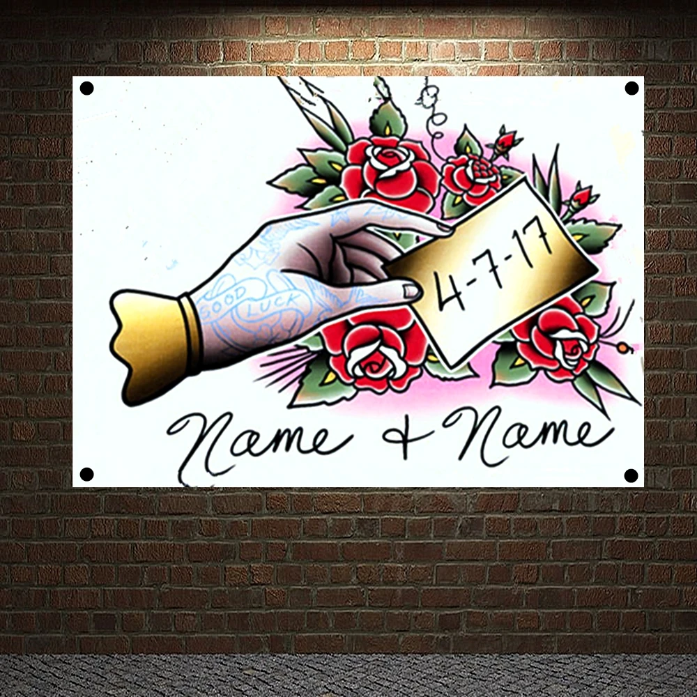 

Love letter Tattoo Banners Vintage Canvas Painting Wall Art Print Posters Home Decor Mural Hanging Flag 4 Gromments in Corners