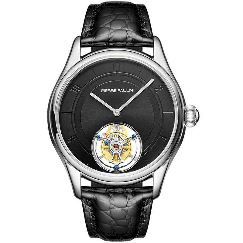 

Мужские деловые часы Merkur, черные часы с сапфировым стеклом и турбийоном, механические наручные часы с ручным управлением,