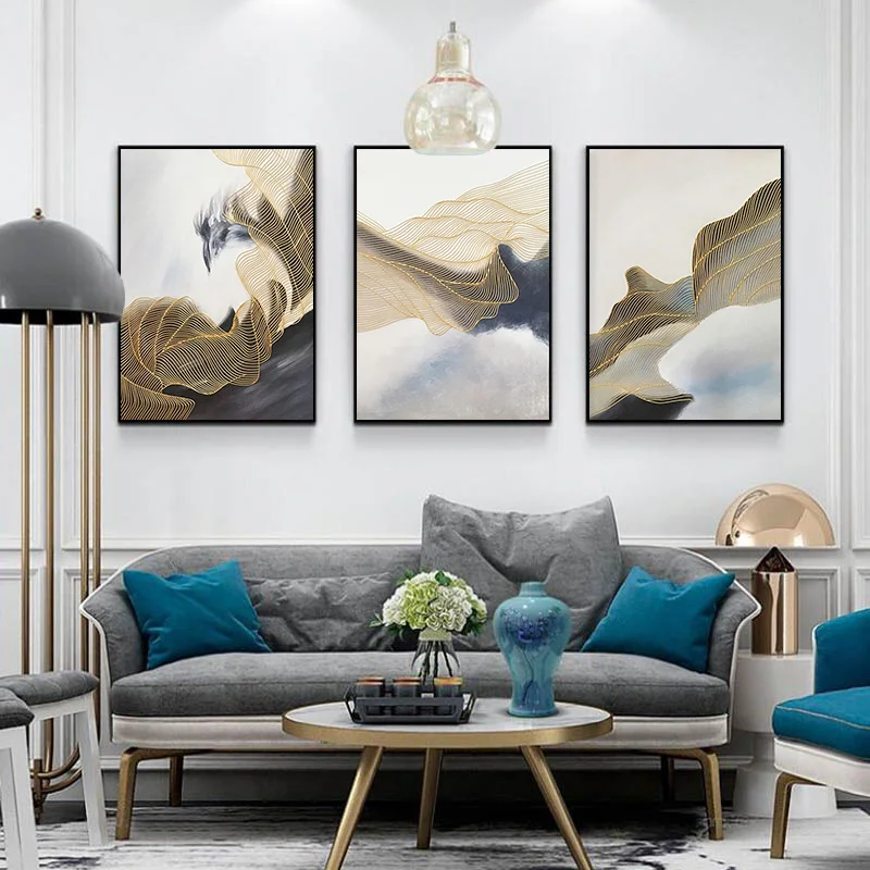 Beste 3 Stuks Gold Lijn Abstract Canvas Schilderij Wall Art Foto Voor Woonkamer Thuis Wall Decor Originele Textuur Quadro