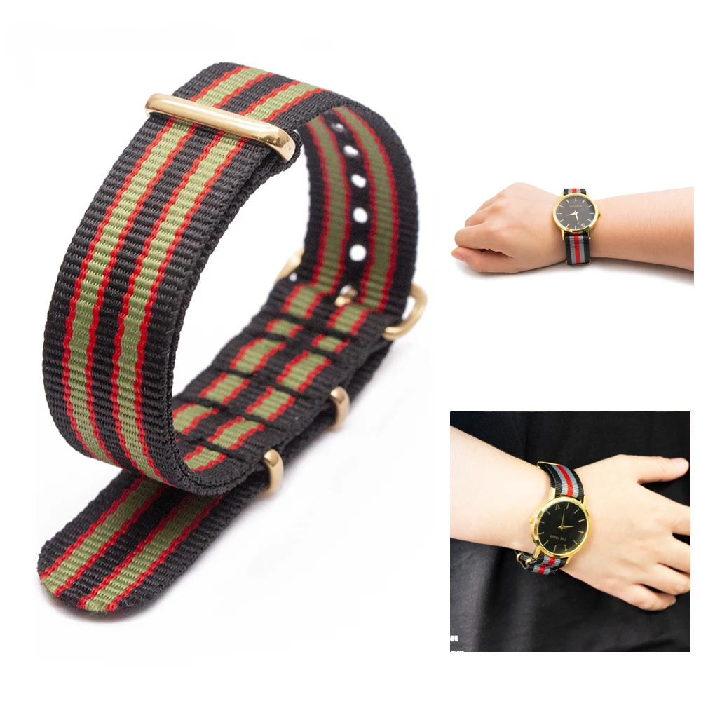 

Watchband Nylon Strap 41 Colors to Choose Stainless Steel Golden Color Pin Buckle One-piece Quick Installation Watch Belt