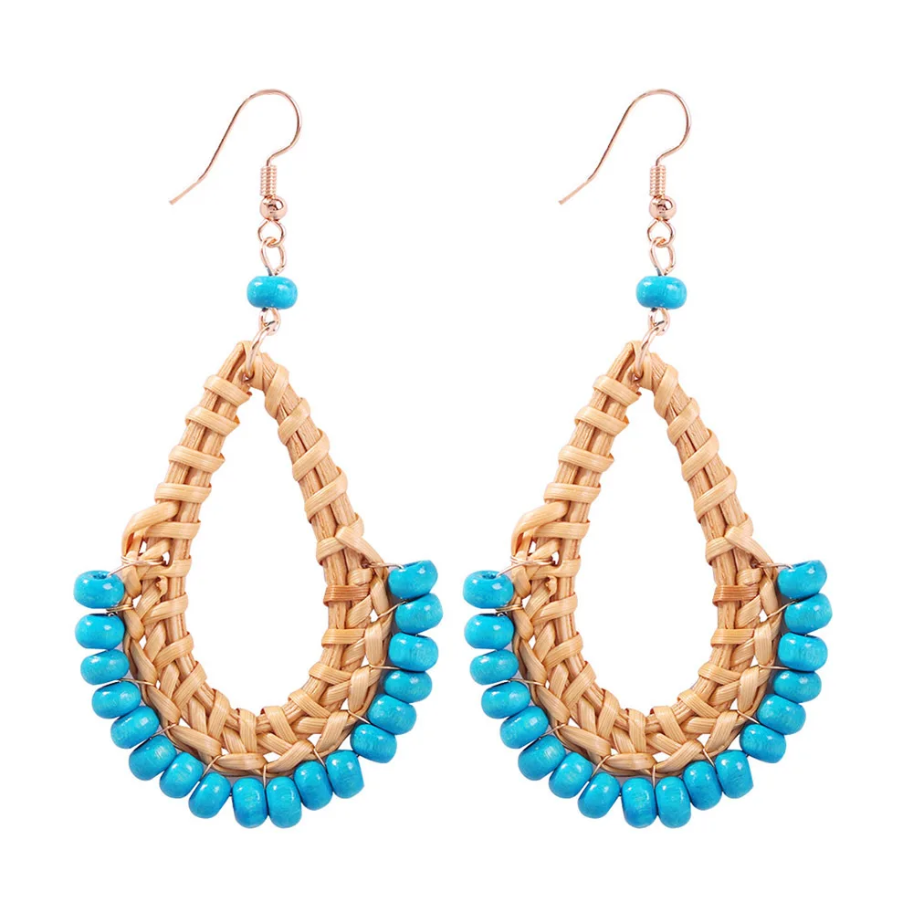

Bohemian fashion new fashion simple retro exaggerated handmade rattan beads temperament women's versatile earrings wholesale