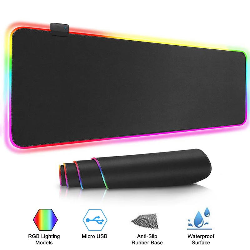 Игровой коврик для мыши с RGB-подсветкой большой компьютерный размера XXL