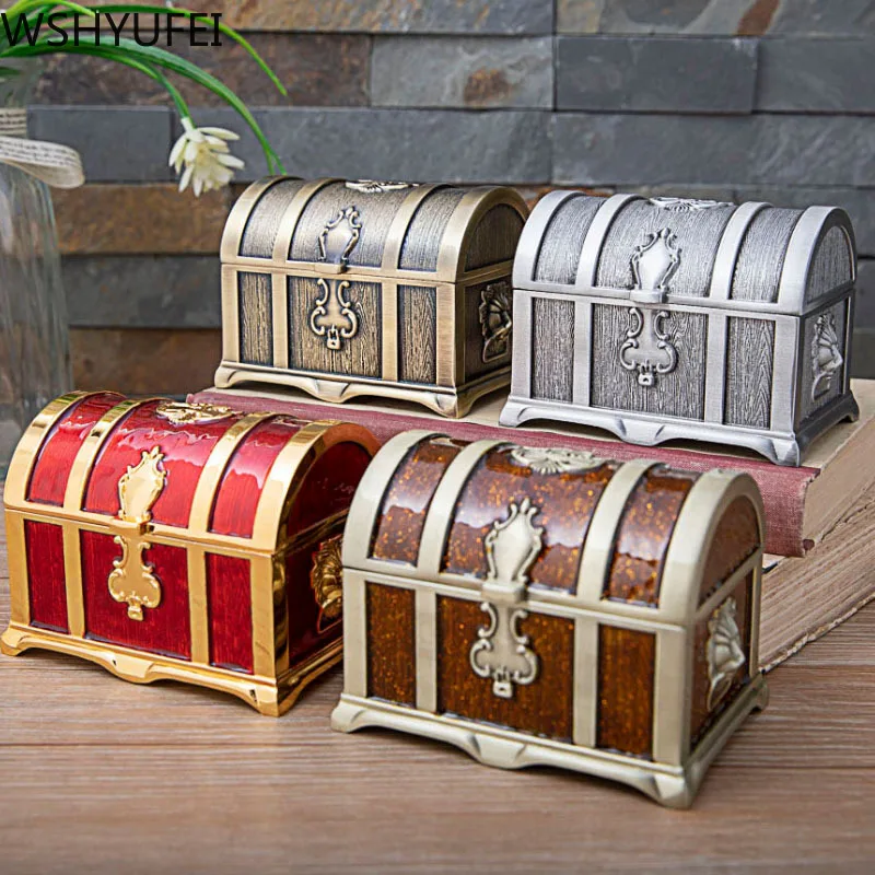 

Retro Pirate Treasure Chest Jewelry Organizer Metal Storage Box Wardrobe Trinket Box Creative home desktop storage decorations
