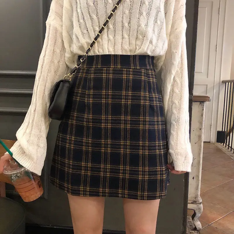 

Skirts Women Retro Plaid Summer Mini Skirt A-line Ulzzang High Waist Female New Arrival Fashion Girls Female Stylish Slim S-2XL