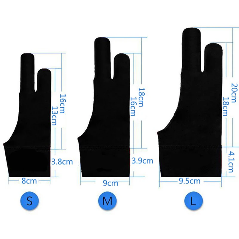 1PC Black Two-finger Anti-fouling Glove, 3 Sizes, For Artistic Design, Graphic Tablet, Home Gloves, Right And Left Hand images - 6