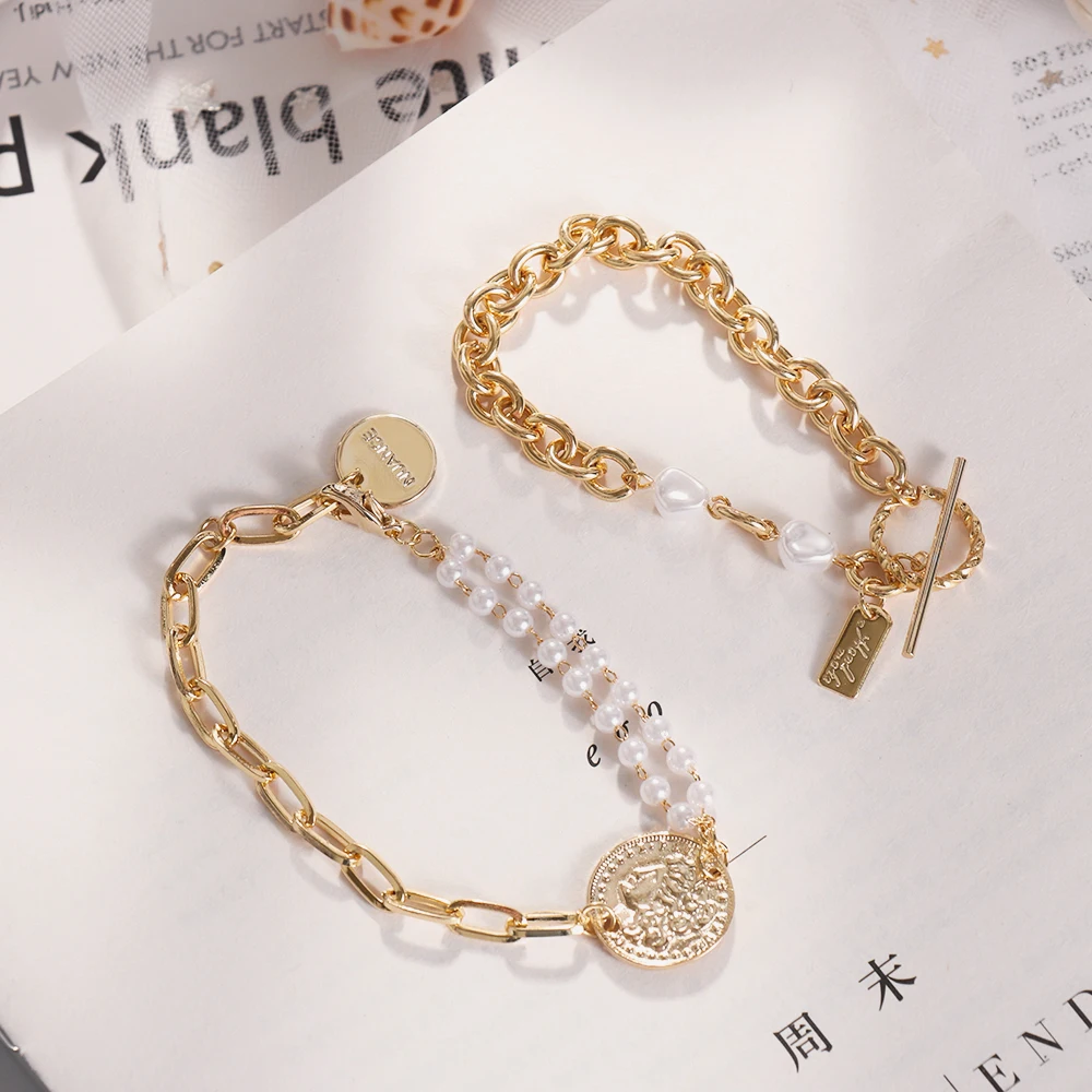 Женский барочный браслет с искусственным жемчугом летний Асимметричный