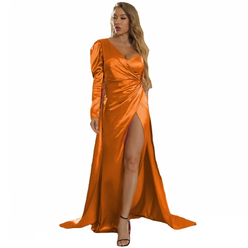 

Женское платье-макси с длинным рукавом, элегантное вечернее платье с высоким разрезом и квадратным воротником, Классические платья-халаты ...