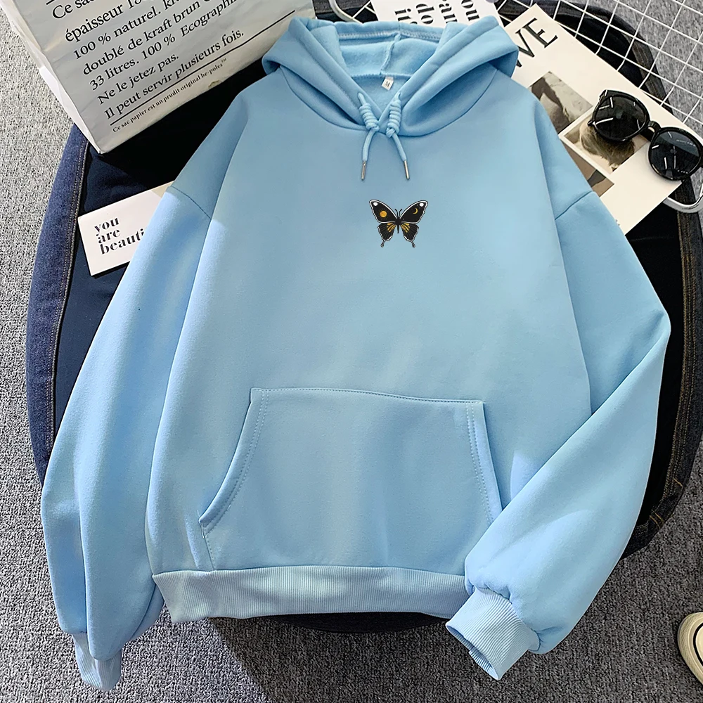 Thick Black Hoodie Graphic Dark Gothic Hoodies Women Punk Butterfly Print Vintage Winter Sweetshirt Oversize Hoodie Koren Style