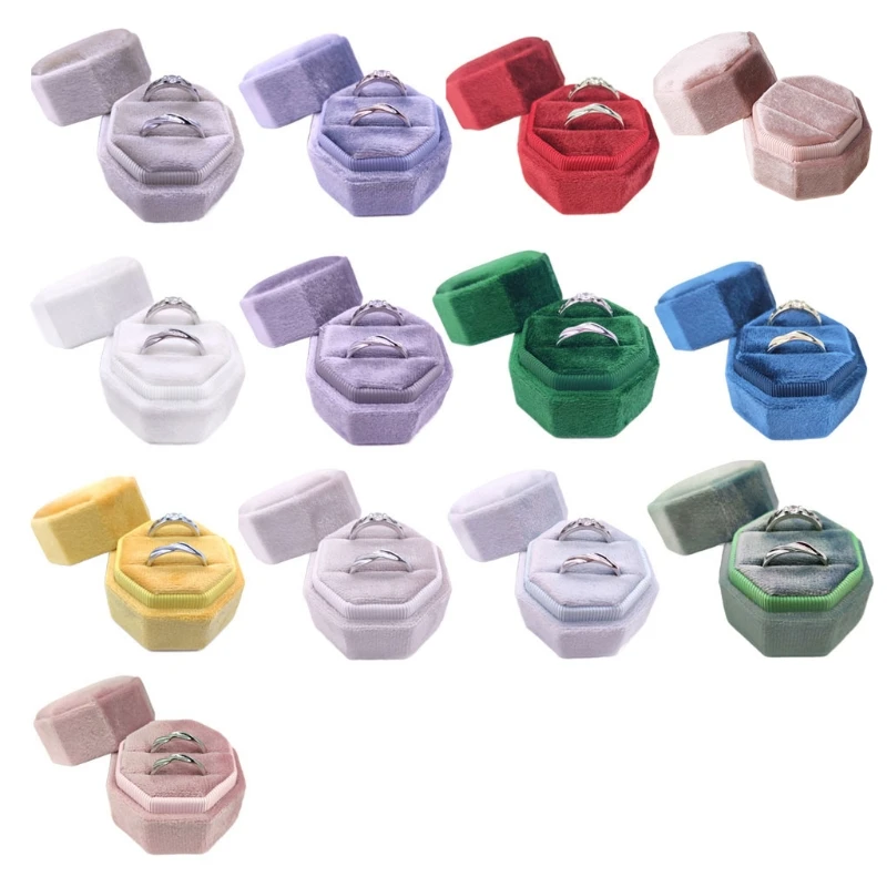 Бархатный коробка для двух колец восьмиугольник Свадебная церемония кольцо со