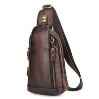mens retro bag genuine leather chest bags for men vintage distressed crossbody bag leisure hand rubbing bags for male
